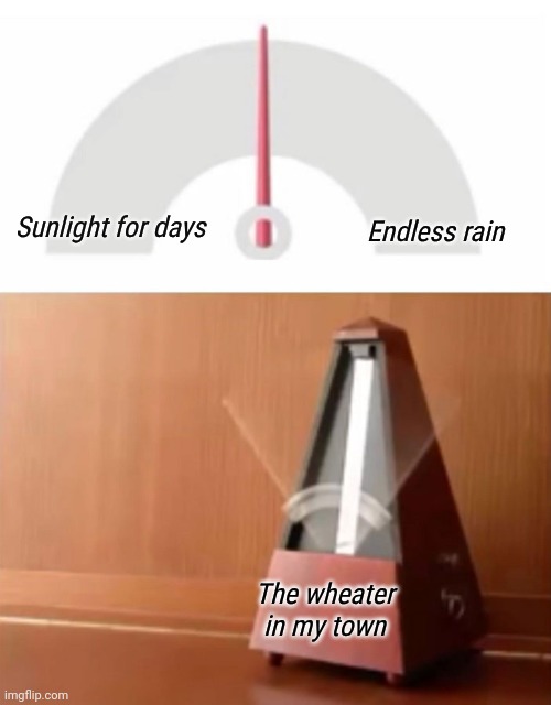 metronome | Sunlight for days; Endless rain; The wheater in my town | image tagged in metronome | made w/ Imgflip meme maker