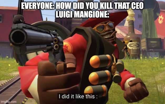 Wowee Zowee | EVERYONE: HOW DID YOU KILL THAT CEO
LUIGI MANGIONE: | image tagged in i did it like this | made w/ Imgflip meme maker