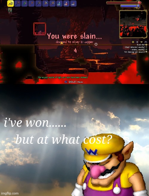 Tooth and nail with Expert Mode WoF, yet I still feel like I could do better. | image tagged in i have won but at what cost,terraria,gaming,video games,nintendo switch,screenshot | made w/ Imgflip meme maker