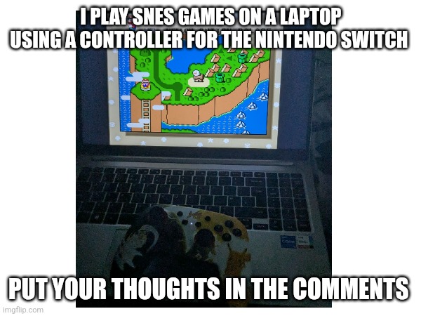 idk man | I PLAY SNES GAMES ON A LAPTOP USING A CONTROLLER FOR THE NINTENDO SWITCH; PUT YOUR THOUGHTS IN THE COMMENTS | image tagged in super mario,games,laptop,nintendo switch | made w/ Imgflip meme maker