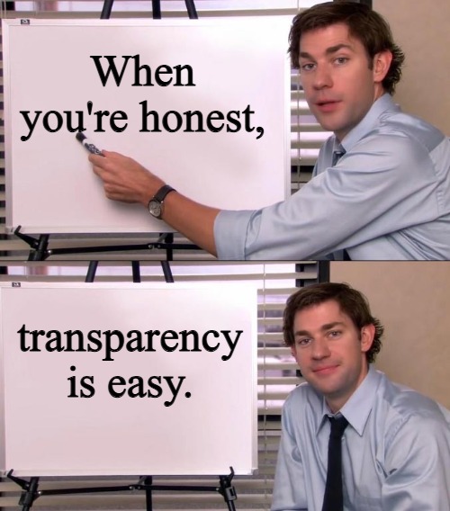 Be honest | When you're honest, transparency is easy. | image tagged in jim halpert explains,transparent | made w/ Imgflip meme maker