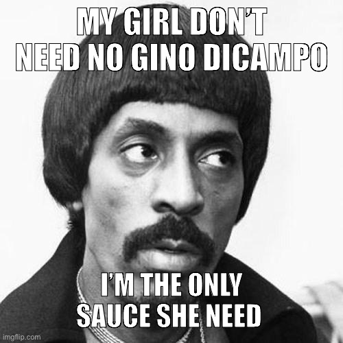 Saucy | MY GIRL DON’T NEED NO GINO DICAMPO; I’M THE ONLY SAUCE SHE NEED | image tagged in ike turner | made w/ Imgflip meme maker