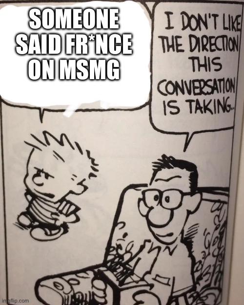 I Don't Like The Direction This Conversation Is Taking... | SOMEONE SAID FR*NCE ON MSMG | image tagged in i don't like the direction this conversation is taking | made w/ Imgflip meme maker