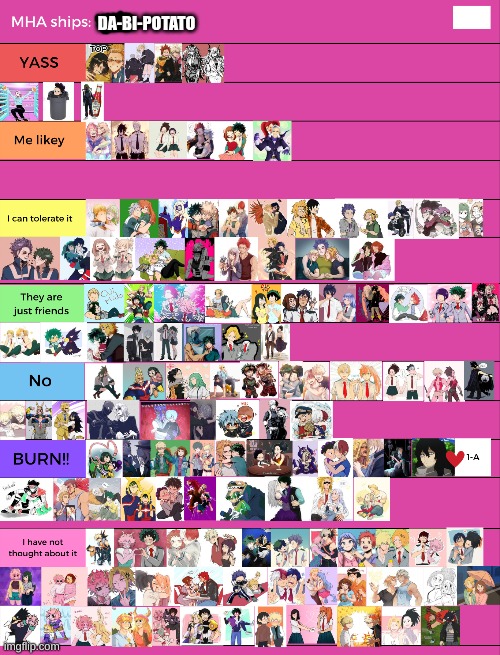 this is MY mha shipping tier list | DA-BI-POTATO | image tagged in mha,shipping | made w/ Imgflip meme maker