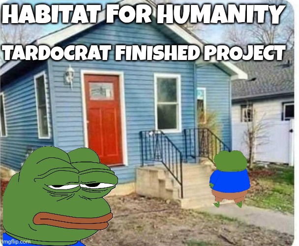 liberal memes | HABITAT FOR HUMANITY; TARDOCRAT FINISHED PROJECT | image tagged in government corruption | made w/ Imgflip meme maker