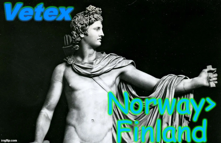 greater than | Norway> Finland | image tagged in vetex | made w/ Imgflip meme maker