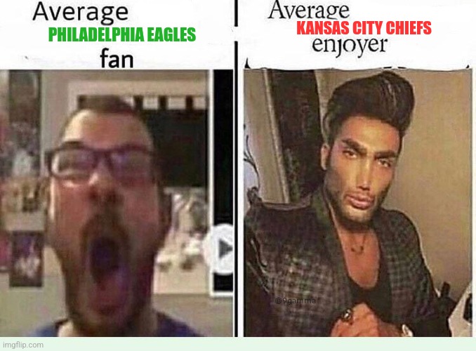 Eagles chiefs super bowl 2025 | KANSAS CITY CHIEFS; PHILADELPHIA EAGLES | image tagged in average blank fan vs average blank enjoyer | made w/ Imgflip meme maker