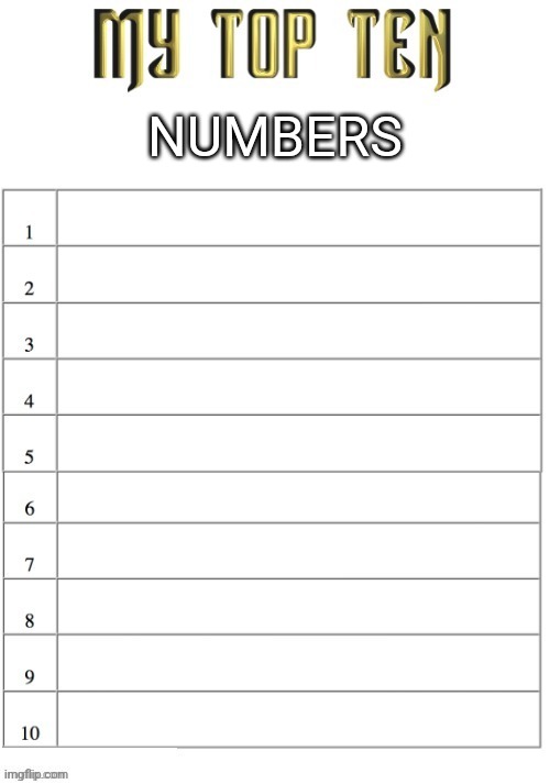 Top ten list better | NUMBERS | image tagged in top ten list better | made w/ Imgflip meme maker