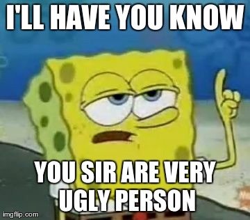 I'll Have You Know Spongebob Meme | I'LL HAVE YOU KNOW YOU SIR ARE VERY UGLY PERSON | image tagged in memes,ill have you know spongebob | made w/ Imgflip meme maker