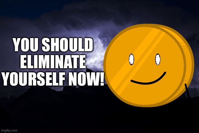 coiny | YOU SHOULD ELIMINATE YOURSELF NOW! | image tagged in ltg lightning,bfdi | made w/ Imgflip meme maker