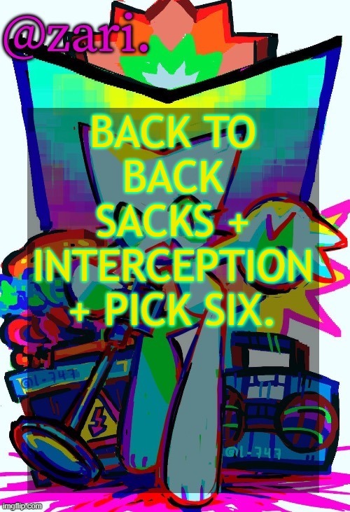 W eagles defense. | BACK TO BACK SACKS + INTERCEPTION + PICK SIX. | image tagged in zari 's femtanyl temp ty mini_soda | made w/ Imgflip meme maker