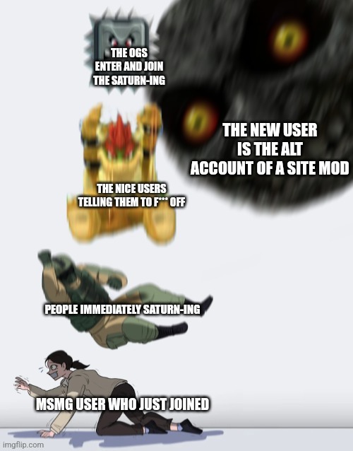 MSMG users who just joined | THE NEW USER IS THE ALT ACCOUNT OF A SITE MOD | image tagged in msmg users who just joined | made w/ Imgflip meme maker