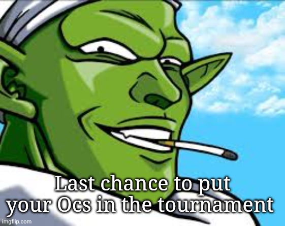 Smug Piccolo | Last chance to put your Ocs in the tournament | image tagged in smug piccolo | made w/ Imgflip meme maker