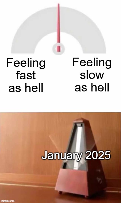 January this year was like: | Feeling slow as hell; Feeling fast as hell; January 2025 | image tagged in metronome | made w/ Imgflip meme maker