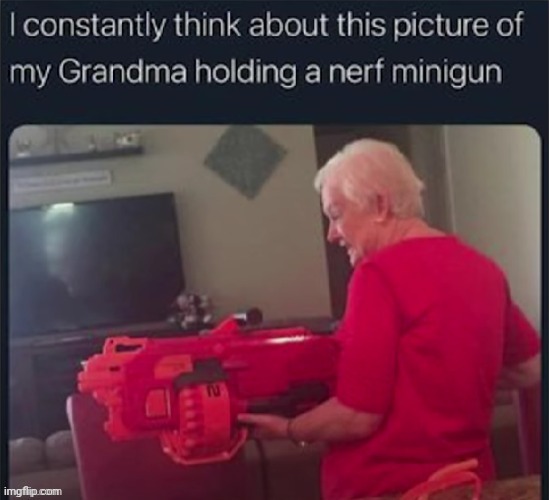 Nerfin | image tagged in nerf,it's nerf or nothing,repost,reposts,memes,grandma | made w/ Imgflip meme maker