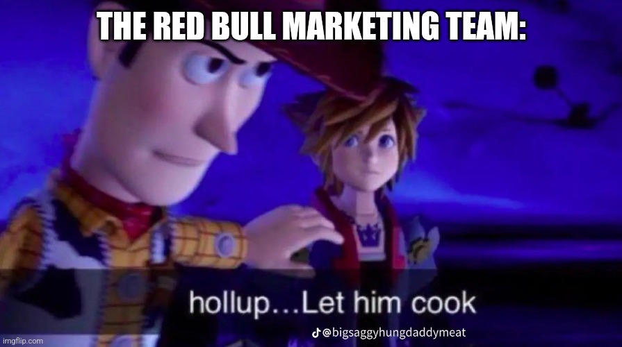 Holl up let him cook | THE RED BULL MARKETING TEAM: | image tagged in holl up let him cook | made w/ Imgflip meme maker