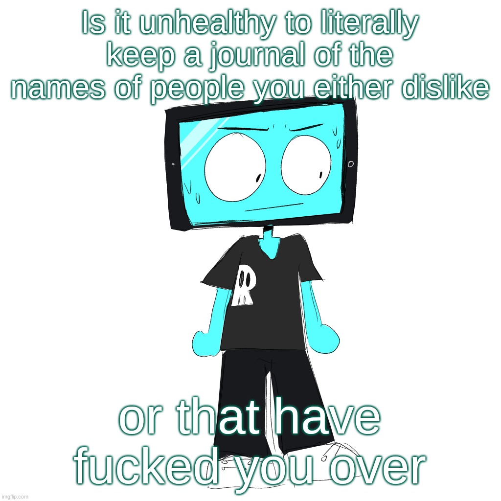 I mean its good to keep track because then youll be safer | Is it unhealthy to literally keep a journal of the names of people you either dislike; or that have fucked you over | image tagged in icyxd concerned | made w/ Imgflip meme maker