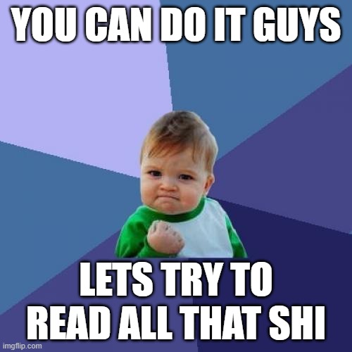 s | YOU CAN DO IT GUYS; LETS TRY TO READ ALL THAT SHI | image tagged in memes,success kid | made w/ Imgflip meme maker