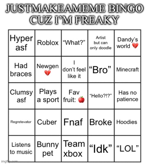 Justmakeameme bingo Blank Meme Template
