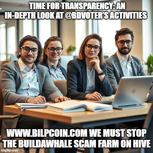 TIME FOR TRANSPARENCY: AN IN-DEPTH LOOK AT @BDVOTER’S ACTIVITIES; WWW.BILPCOIN.COM WE MUST STOP THE BUILDAWHALE SCAM FARM ON HIVE | made w/ Imgflip meme maker