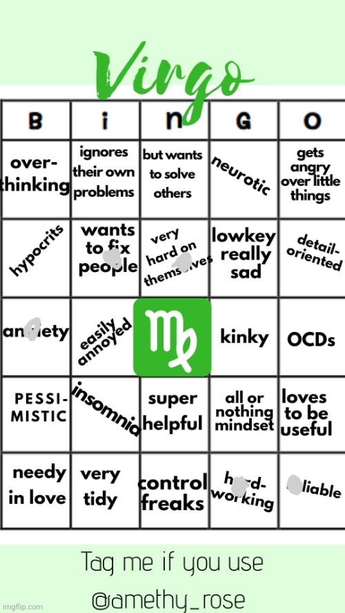 Virgo bingo | image tagged in virgo bingo | made w/ Imgflip meme maker