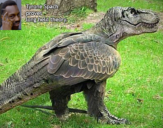 It flew by him in a dream | Tyrone Spach 
proves long held theory. | image tagged in memes,birds,dinosaurs,theory | made w/ Imgflip meme maker