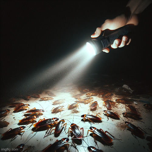 roaches scattering after being exposed by a flashlight | image tagged in roaches scattering after being exposed by a flashlight | made w/ Imgflip meme maker