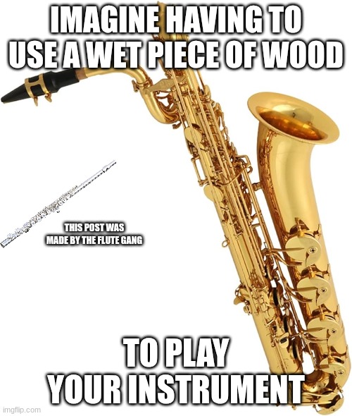 flute gang rise up | image tagged in saxophone,flute | made w/ Imgflip meme maker