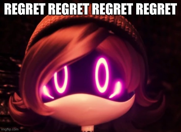 Uzi Shocked in horror | REGRET REGRET REGRET REGRET | image tagged in uzi shocked in horror | made w/ Imgflip meme maker