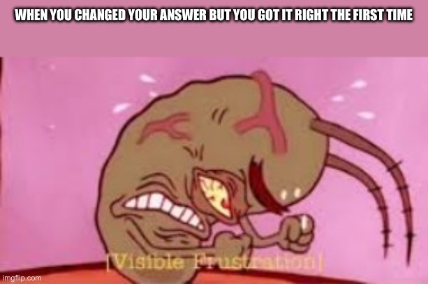 Visible Frustration | WHEN YOU CHANGED YOUR ANSWER BUT YOU GOT IT RIGHT THE FIRST TIME | image tagged in visible frustration | made w/ Imgflip meme maker