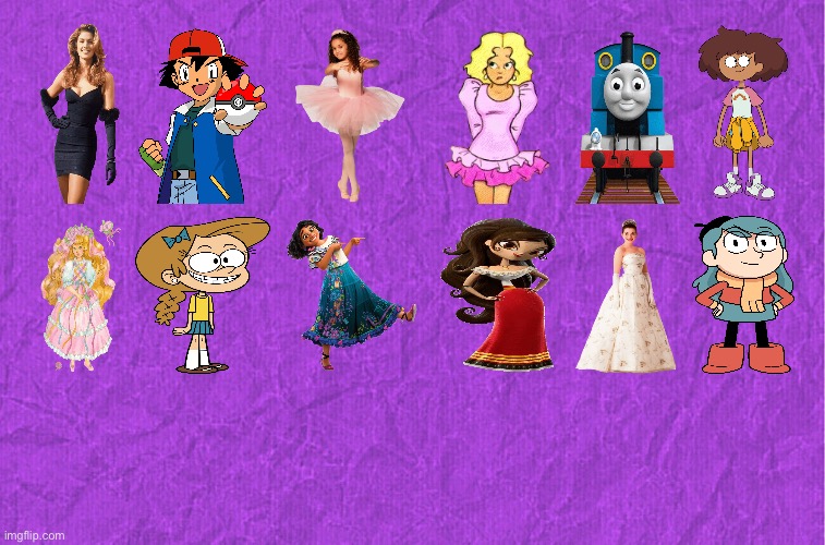 My List of Characters and Girls | image tagged in generic purple background,pokemon,amphibia,encanto,the loud house,thomas the tank engine | made w/ Imgflip meme maker