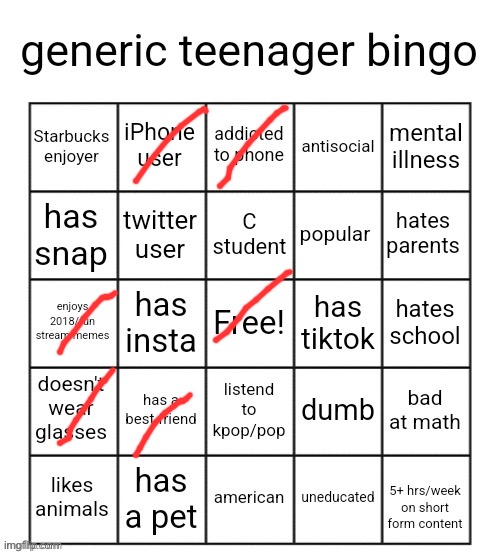 sorry im posting sm ;-; | image tagged in generic teenager bingo | made w/ Imgflip meme maker