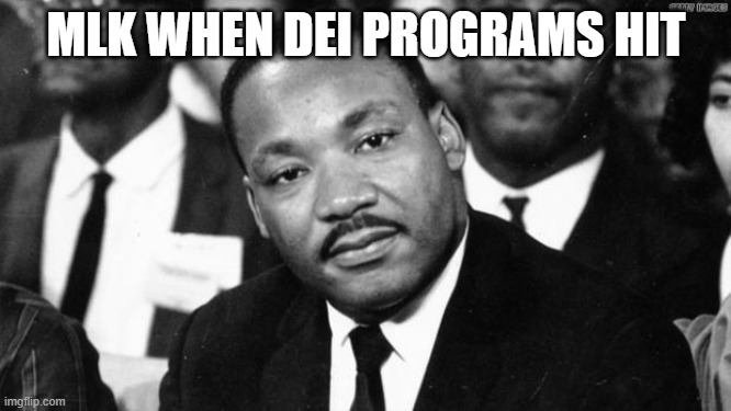 left wing racism | MLK WHEN DEI PROGRAMS HIT | image tagged in mlk disappointed | made w/ Imgflip meme maker