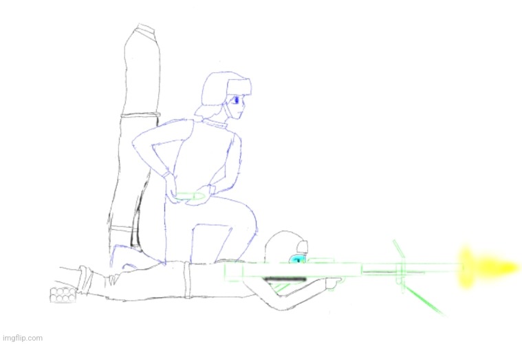 Progress this far, but I'm having problems with the spotter (head- and armless guy) and the legs of the gunner | image tagged in help,drawing | made w/ Imgflip meme maker