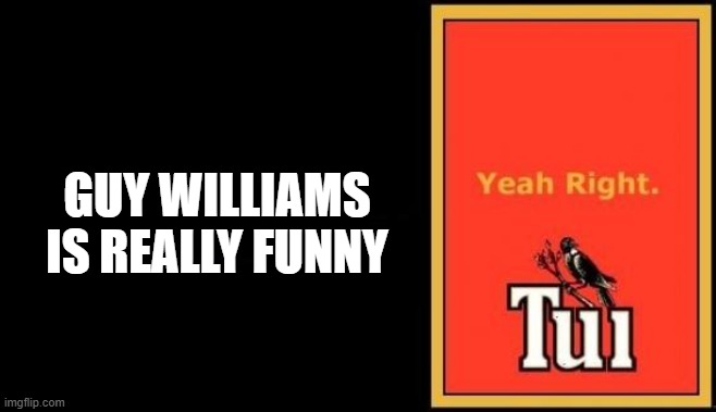 Tui | GUY WILLIAMS IS REALLY FUNNY | image tagged in tui | made w/ Imgflip meme maker