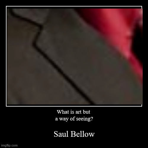 https://www.brainyquote.com/authors/saul-bellow-quotes | What is art but 
a way of seeing? | Saul Bellow | image tagged in funny,demotivationals,a way,art,perception,______ | made w/ Imgflip demotivational maker