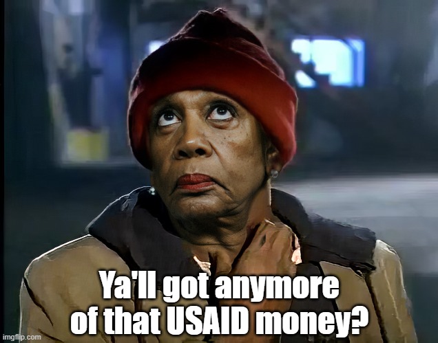 Government Crack addict | Ya'll got anymore of that USAID money? | image tagged in maxine waters,government corruption,paid,money in politics | made w/ Imgflip meme maker