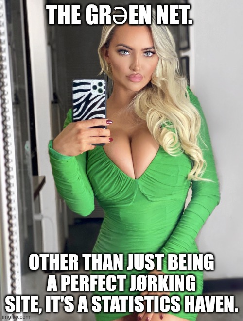 Grəen net | THE GRƏEN NET. OTHER THAN JUST BEING A PERFECT JØRKING SITE, IT'S A STATISTICS HAVEN. | image tagged in green dress,green net,memes | made w/ Imgflip meme maker