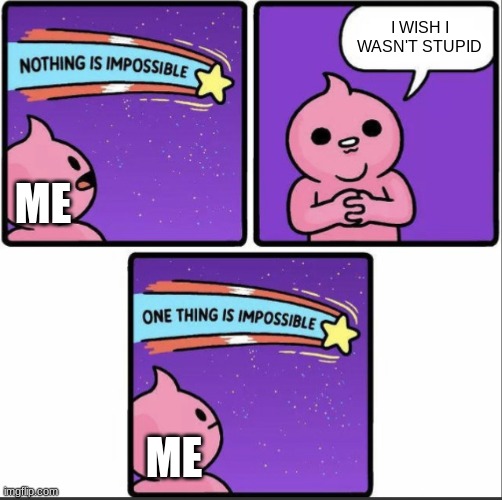 One thing is impossible | I WISH I WASN'T STUPID; ME; ME | image tagged in one thing is impossible,memes,funny | made w/ Imgflip meme maker