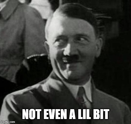 Hitler laugh  | NOT EVEN A LIL BIT | image tagged in hitler laugh | made w/ Imgflip meme maker