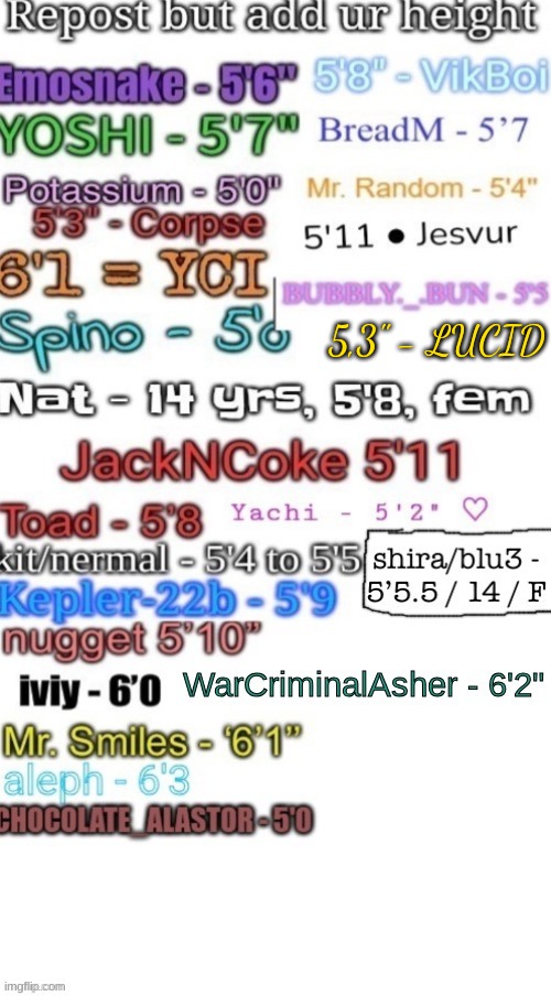 I'm a tad short:[ | 5,3" - LUCID | image tagged in height | made w/ Imgflip meme maker