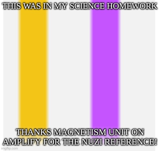 THIS WAS IN MY SCIENCE HOMEWORK; THANKS MAGNETISM UNIT ON AMPLIFY FOR THE NUZI REFERENCE! | made w/ Imgflip meme maker