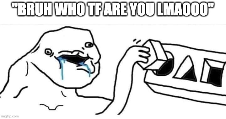 shit ain't evn funny | "BRUH WHO TF ARE YOU LMAOOO" | image tagged in wojak cube | made w/ Imgflip meme maker