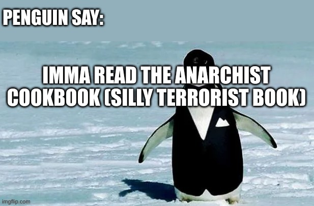 cocky_balls announcement temp | IMMA READ THE ANARCHIST COOKBOOK (SILLY TERRORIST BOOK) | image tagged in cocky_balls announcement temp | made w/ Imgflip meme maker