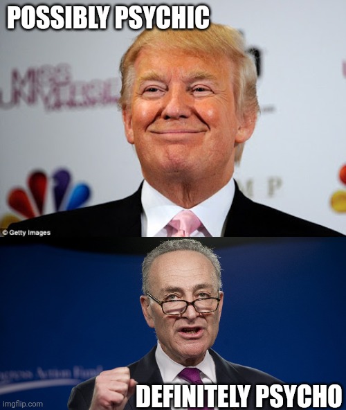 POSSIBLY PSYCHIC DEFINITELY PSYCHO | image tagged in donald trump approves,chuck schumer | made w/ Imgflip meme maker