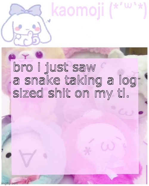 bro. | bro i just saw a snake taking a log sized shit on my tl. | image tagged in kaomoji | made w/ Imgflip meme maker