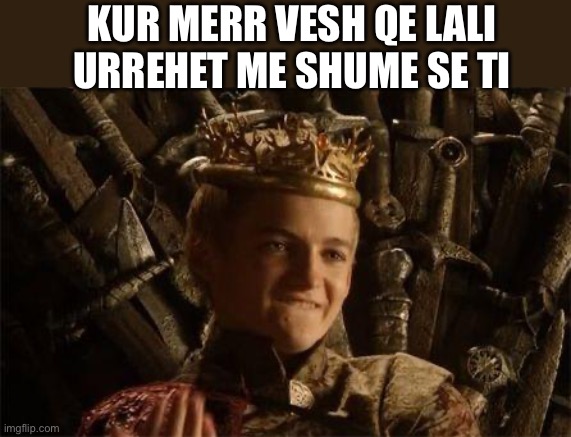 King Joffrey | KUR MERR VESH QE LALI URREHET ME SHUME SE TI | image tagged in king joffrey | made w/ Imgflip meme maker