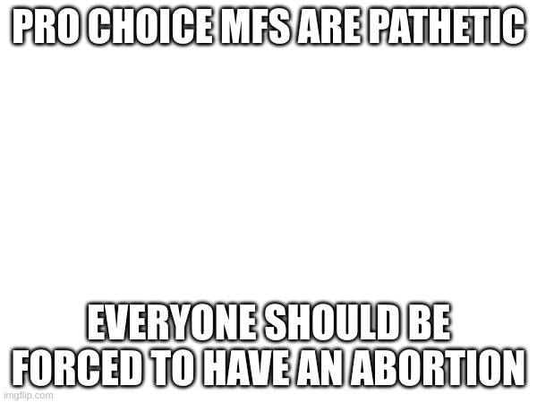 PRO CHOICE MFS ARE PATHETIC; EVERYONE SHOULD BE FORCED TO HAVE AN ABORTION | made w/ Imgflip meme maker