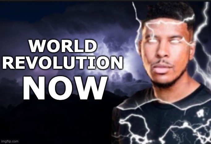 e | WORLD REVOLUTION; NOW | made w/ Imgflip meme maker