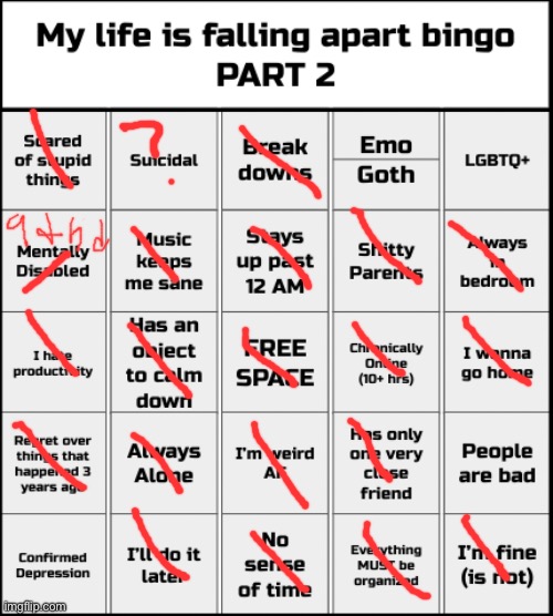 help | image tagged in my life is falling apart bingo part 2 | made w/ Imgflip meme maker